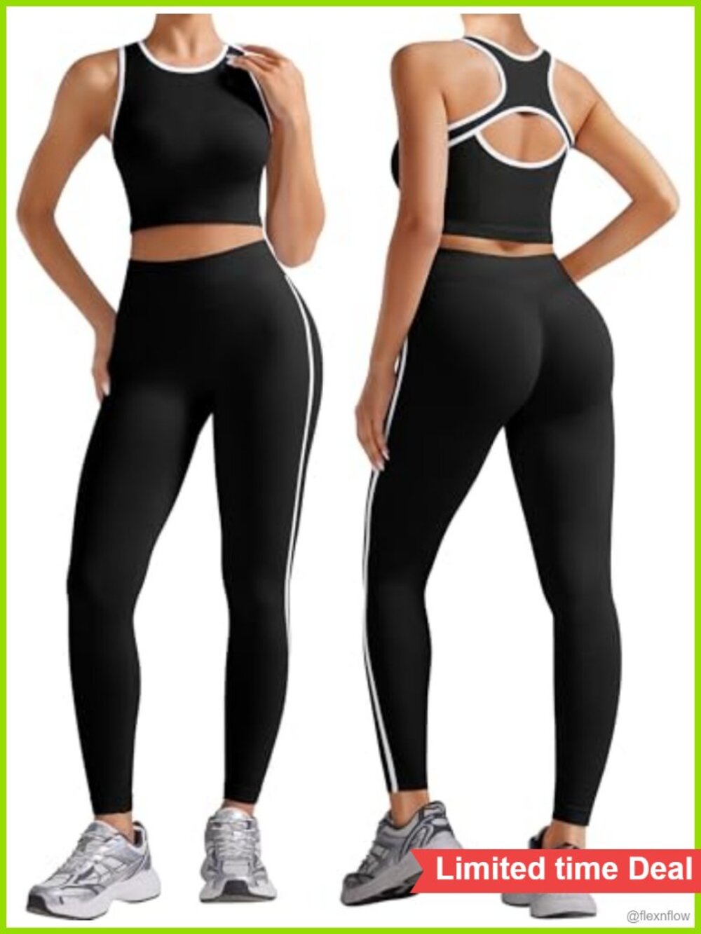 2 Piece Workout Set Seamless Gym Yoga Outfit Butt Scrunch Leggings & Crop Tank